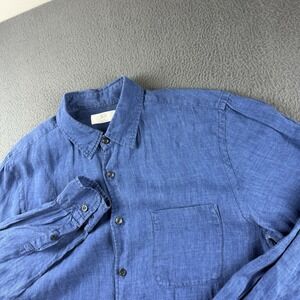 Uniqlo Shirt Men's M Blue 100% Linen Button Up Casual Dress Lightweight Summer
